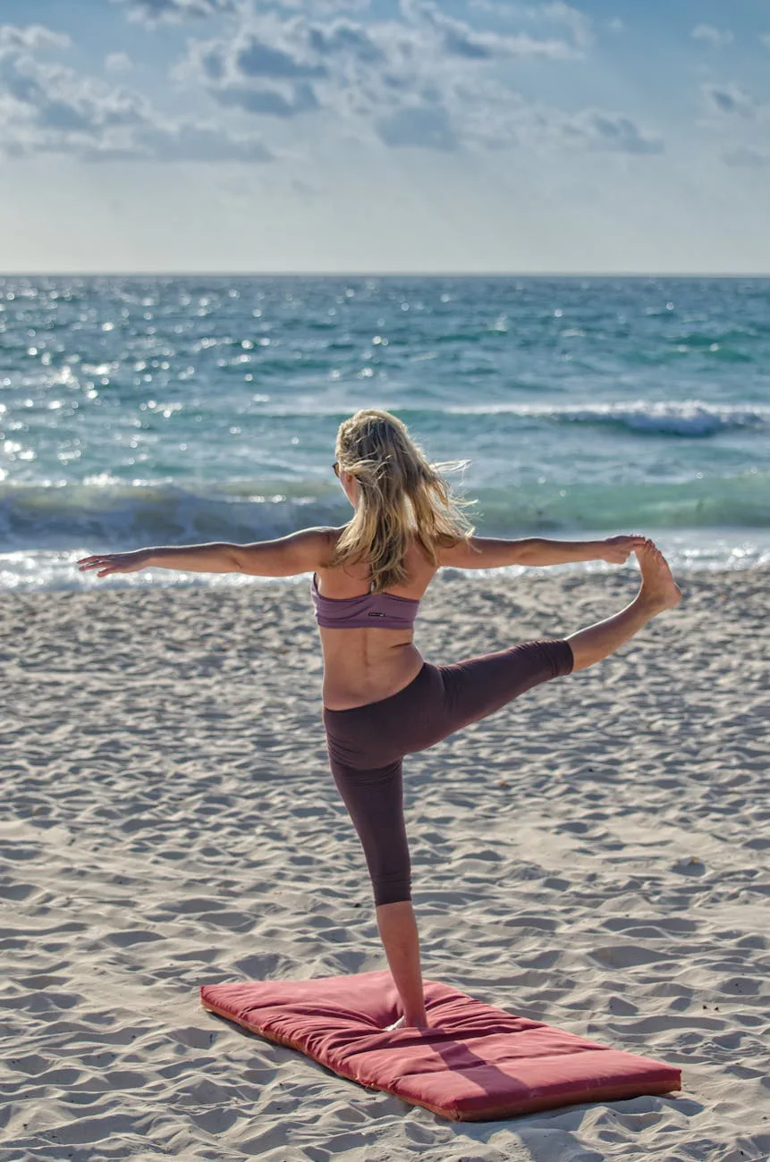 woman doing yuga on seashore